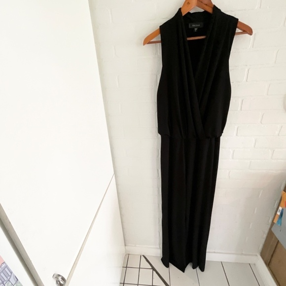 Karen Kane Maxi Jumpsuit Black Wide leg Draped surplice lined top Stretched Sz S - Picture 3 of 16